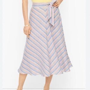 Talbots Linen Cotton Stripe Chevron Rainbow White Multi Color Midi Skirt 10 M